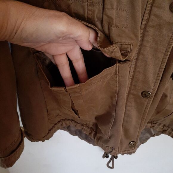 Guess coat tan brown utility anorak fall winter jacket l cotton canvas parka - Picture 7 of 15